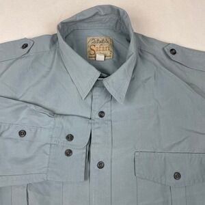 Cabelas Safari Series Mens Large Long Sleeve Button Down Utility Shirt Blue Gray